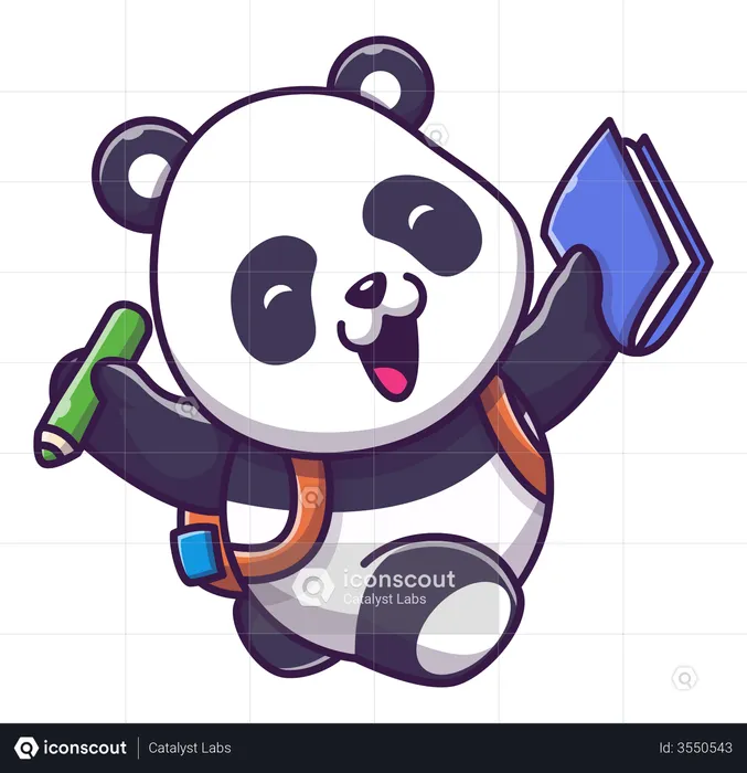 Cute panda going school  Illustration