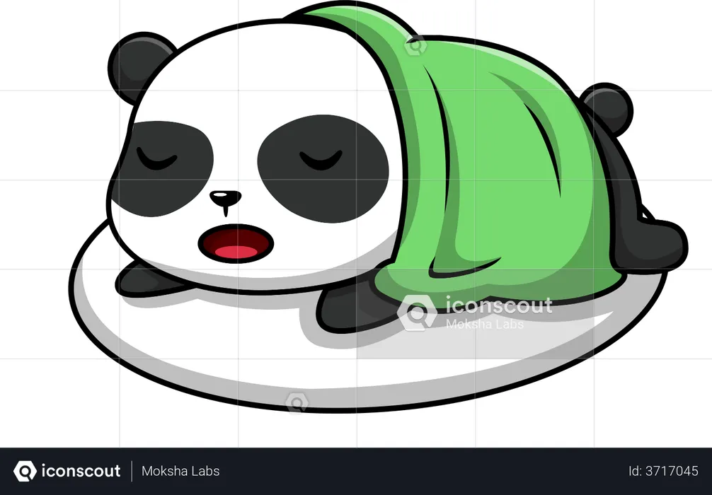 Cute Panda Sleeping On Pillow With Blanket  Illustration