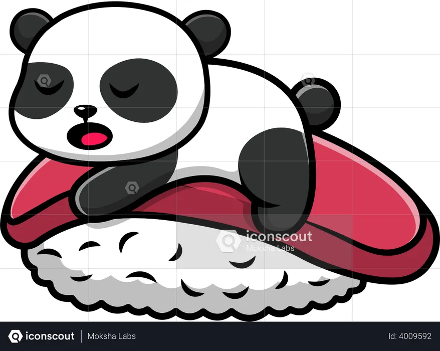 Cute Panda sleeping on Sushi  Illustration