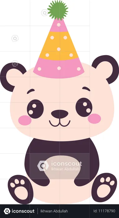 Cute panda wearing birthday hat  Illustration