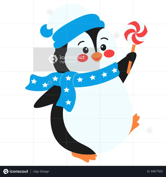Cute Penguin Holding A Lollipop  Illustration