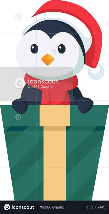 Cute Penguin in Christmas Gift  Illustration