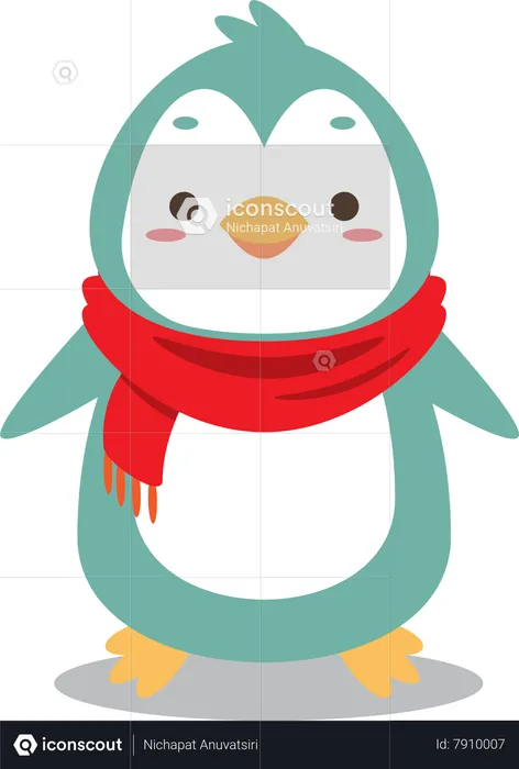 Cute penguin wearing Christmas red scarf  Illustration