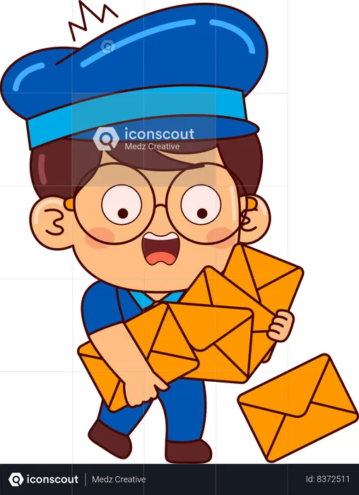 Cute postman boy holding letters  Illustration