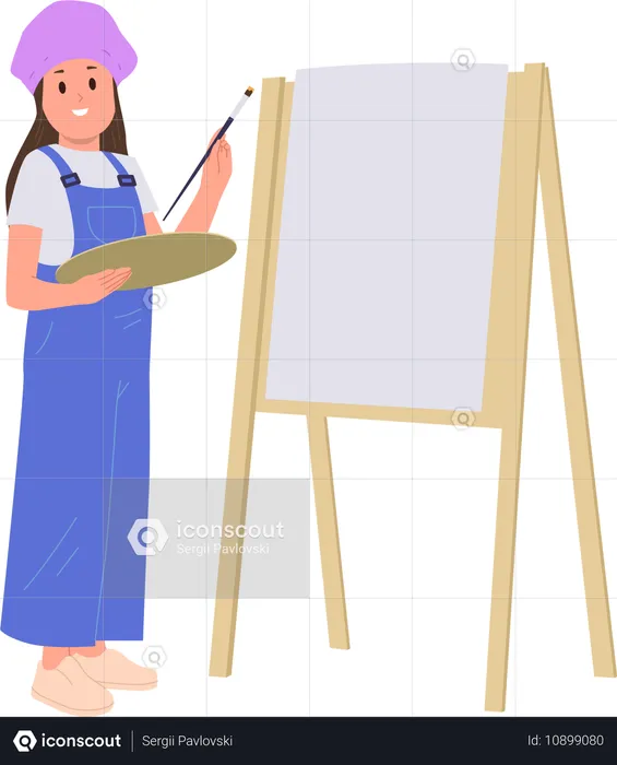 Cute preteen girl artist  Illustration