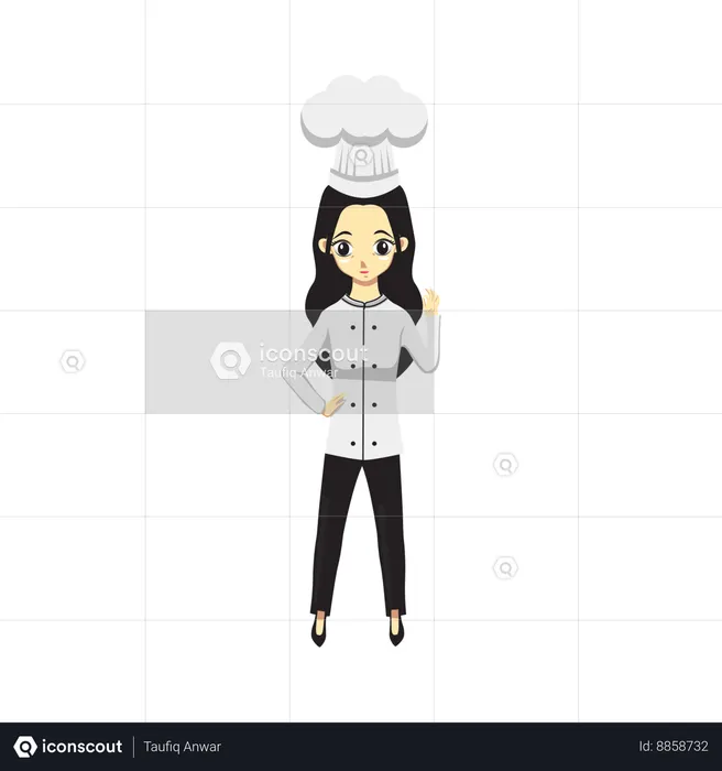 Cute Professional Girl Chef showing super sign  Illustration