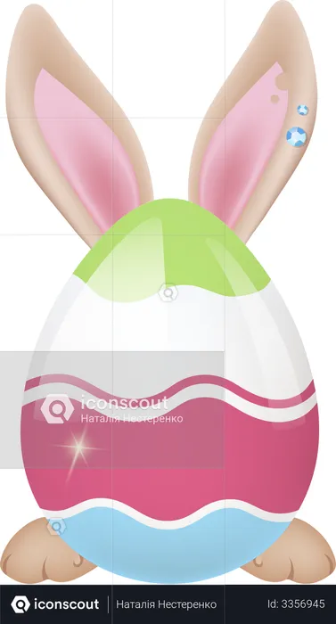 Cute rabbit behind decorated Easter egg  Illustration