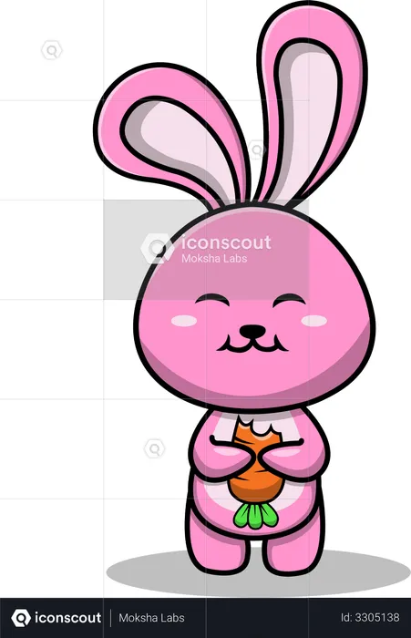 Cute Rabbit Eating Carrot  Illustration