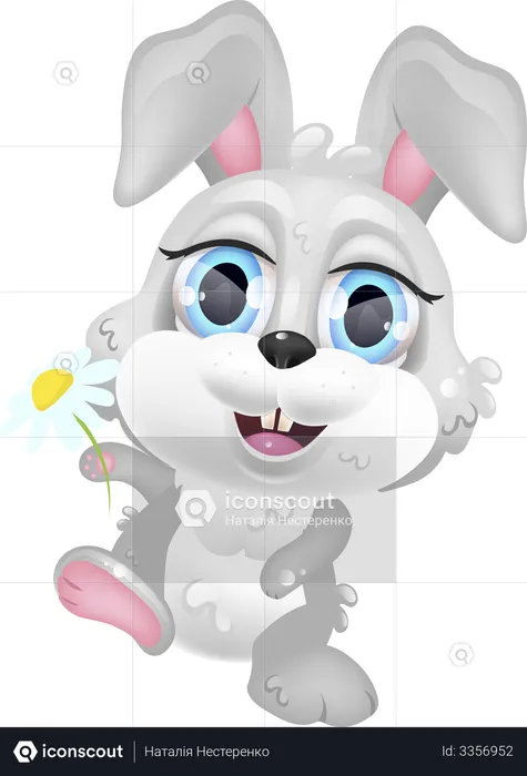 Cute rabbit girl with chamomile  Illustration