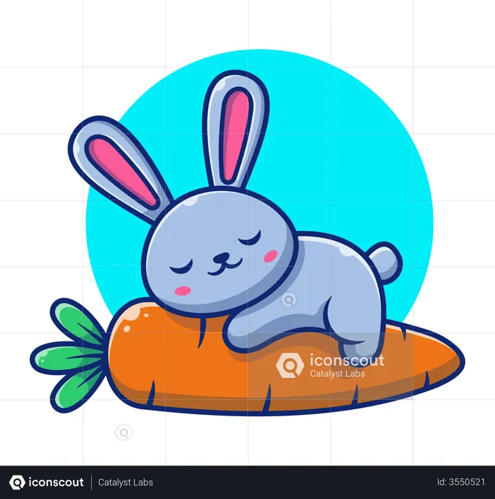 Cute rabbit sleeping on carrot  Illustration