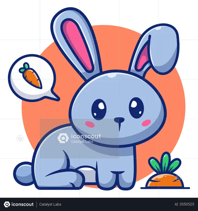 Cute rabbit thinking of carrot  Illustration