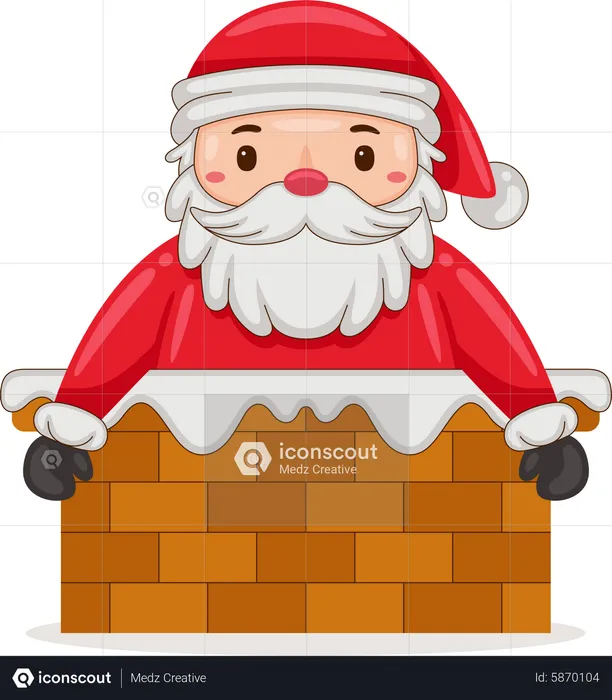 Cute Santa Claus enters through the chimney  Illustration