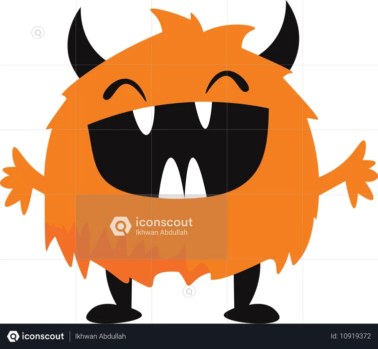 Cute Scary Horned Ugly Orange Monster  Illustration