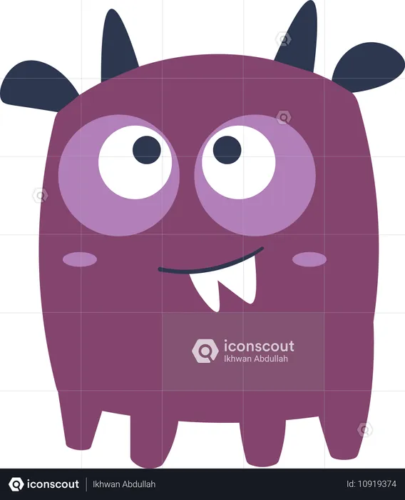 Cute Scary Horned Ugly Purple Monster Character  Illustration