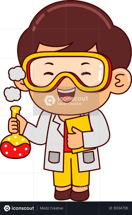 Cute Scientist Boy Holding Beaker  Illustration