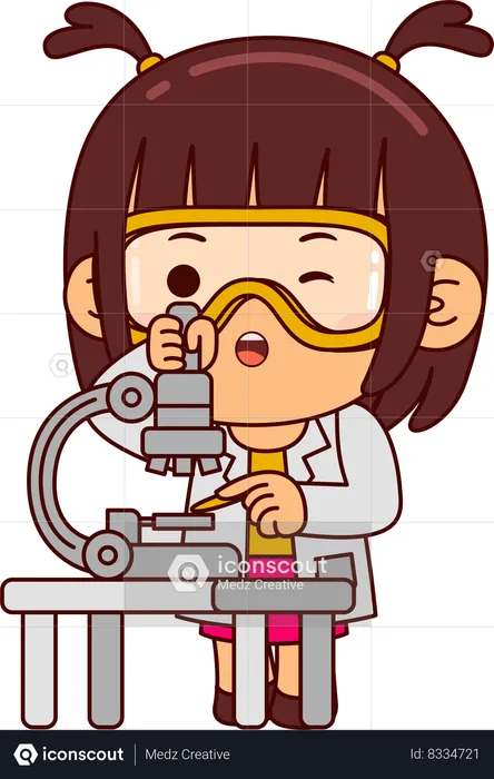 Cute Scientist Girl Doing Biology Research  Illustration