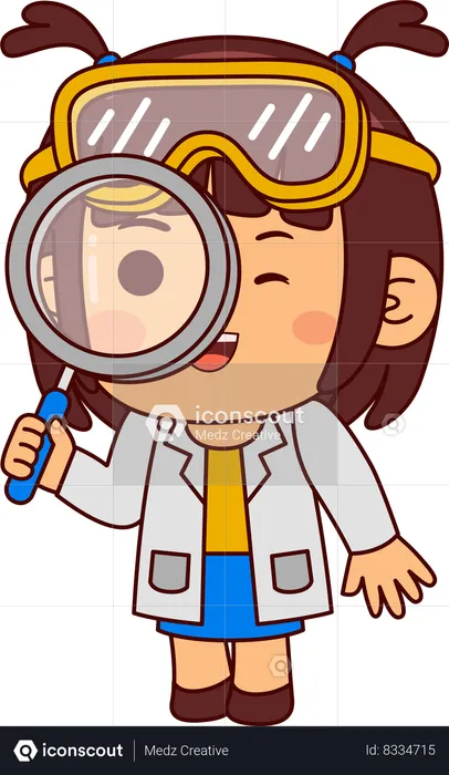 Cute Scientist Girl Doing Science Research  Illustration