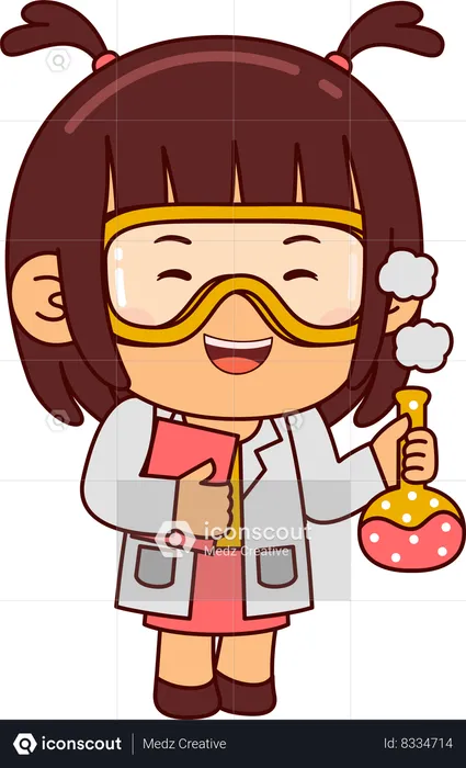 Cute Scientist Girl Holding Beaker  Illustration