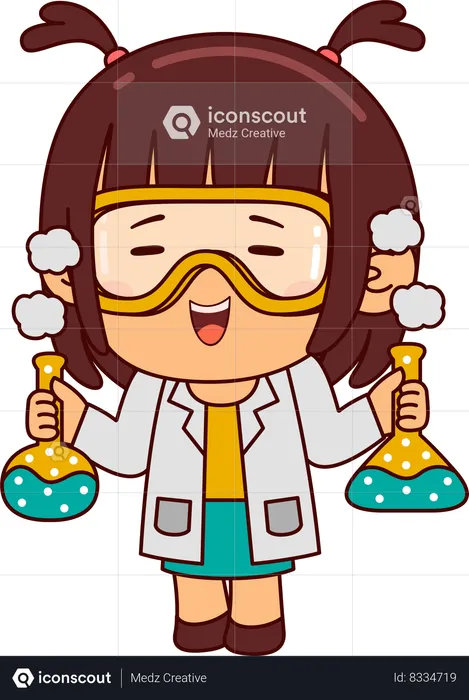 Cute Scientist Girl Holding Chemical Flask  Illustration