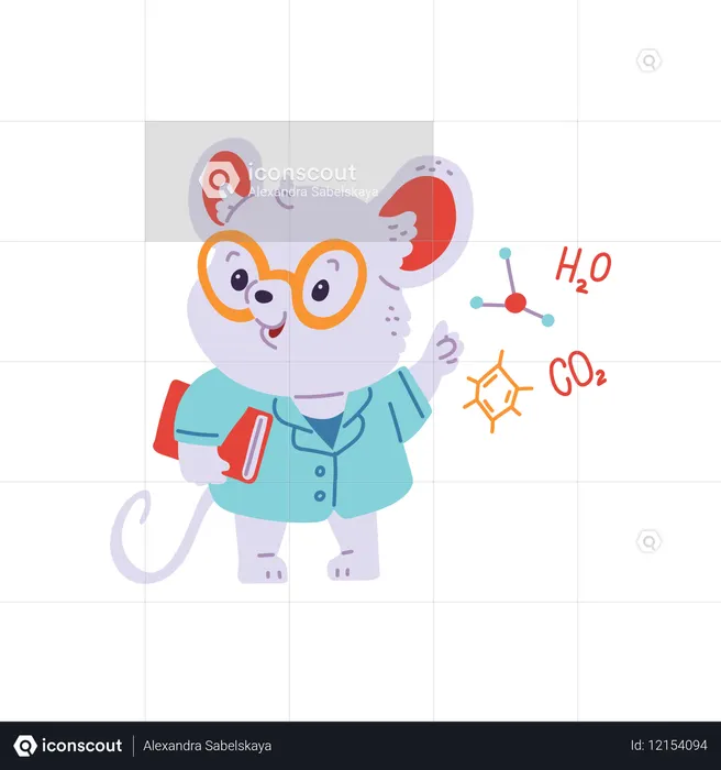 Cute scientist mouse with big glasses and a red book  Illustration