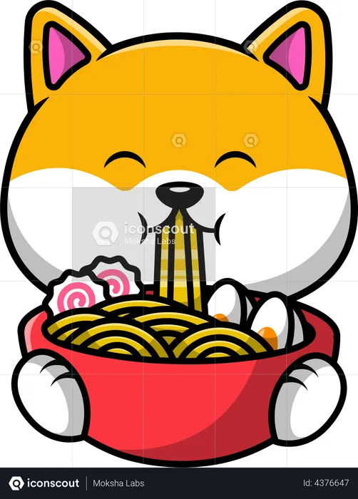 Cute Shiba Inu Eating Ramen Noodle  Illustration