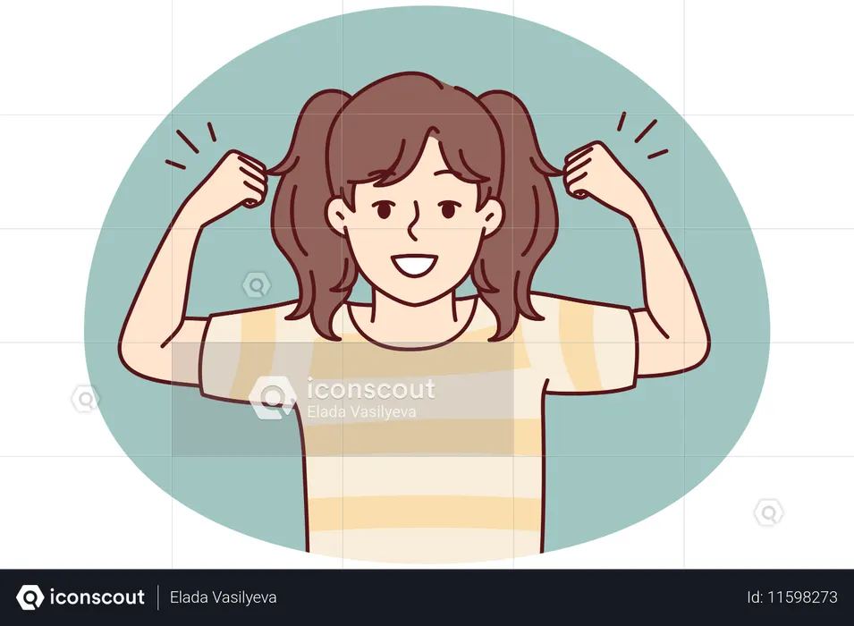 かわいい小さな女の子が力強く強い筋肉を見せています  イラスト