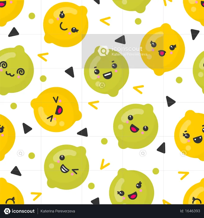 Cute smiling lemon and lime fruits, vector seamless pattern on white background  Illustration
