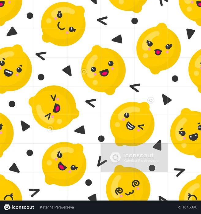 Cute smiling lemon fruits, vector seamless pattern on white background  Illustration