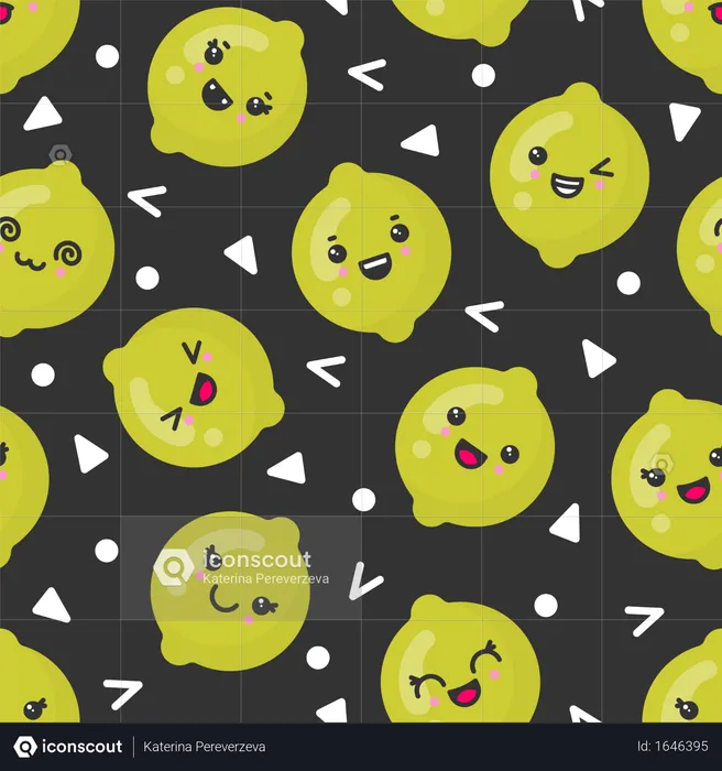 Cute smiling lime fruits, vector seamless pattern on dark background  Illustration