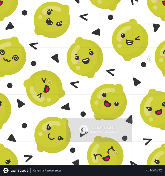 Cute smiling lime fruits, vector seamless pattern on white background  Illustration