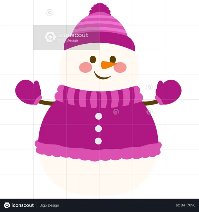 Cute Snowman Wearing  Pink Sweater  Illustration