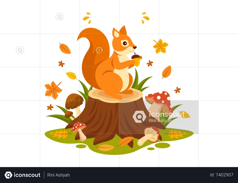 Cute squirrel eating nut  Illustration