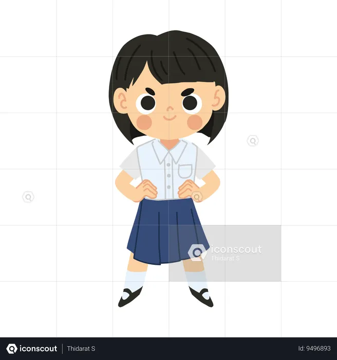 Cute Thai Character of Confident Student Girl  Illustration