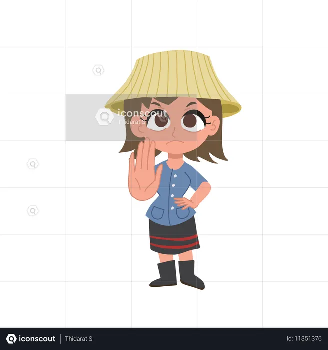 Cute Thai Female Farmer Showing Stop Gesture  Illustration