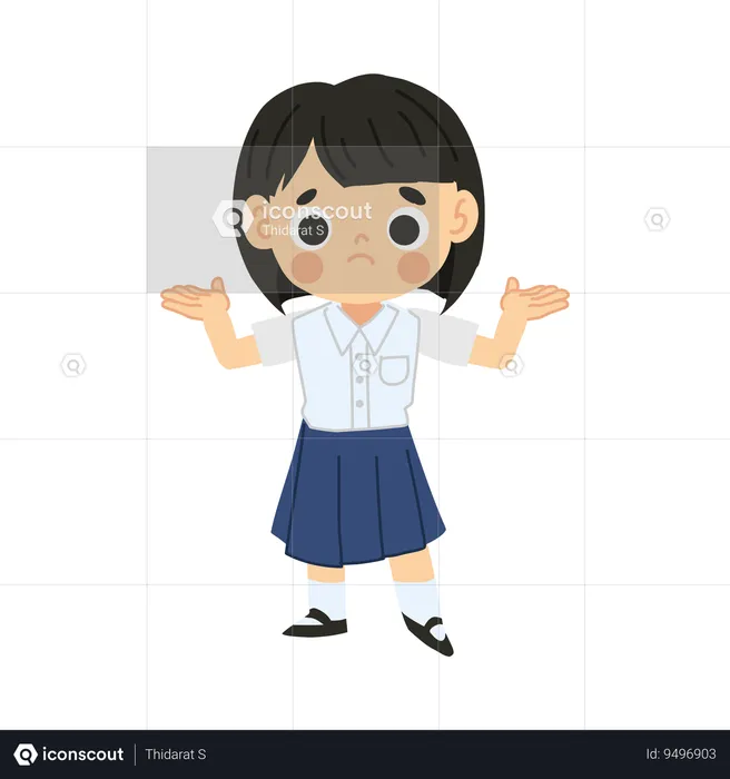 Cute Thai Student Girl Character Confused and don't understand  Illustration