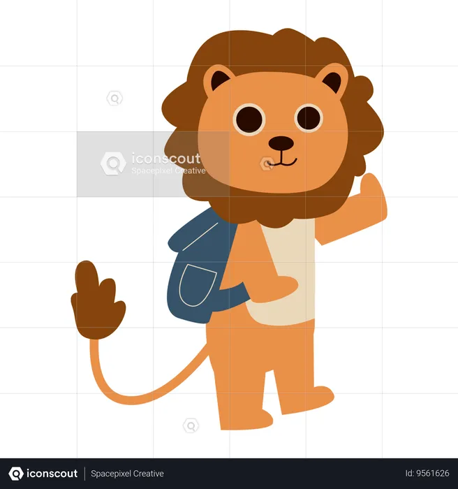 Cute Traveling Lion Cartoon  Illustration