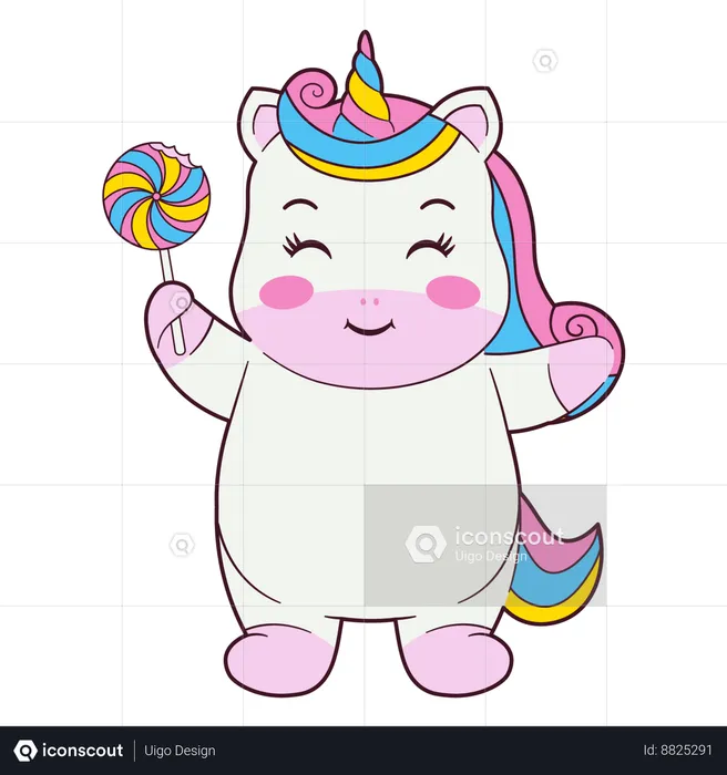 Cute Unicorn Holding Lollipop  Illustration