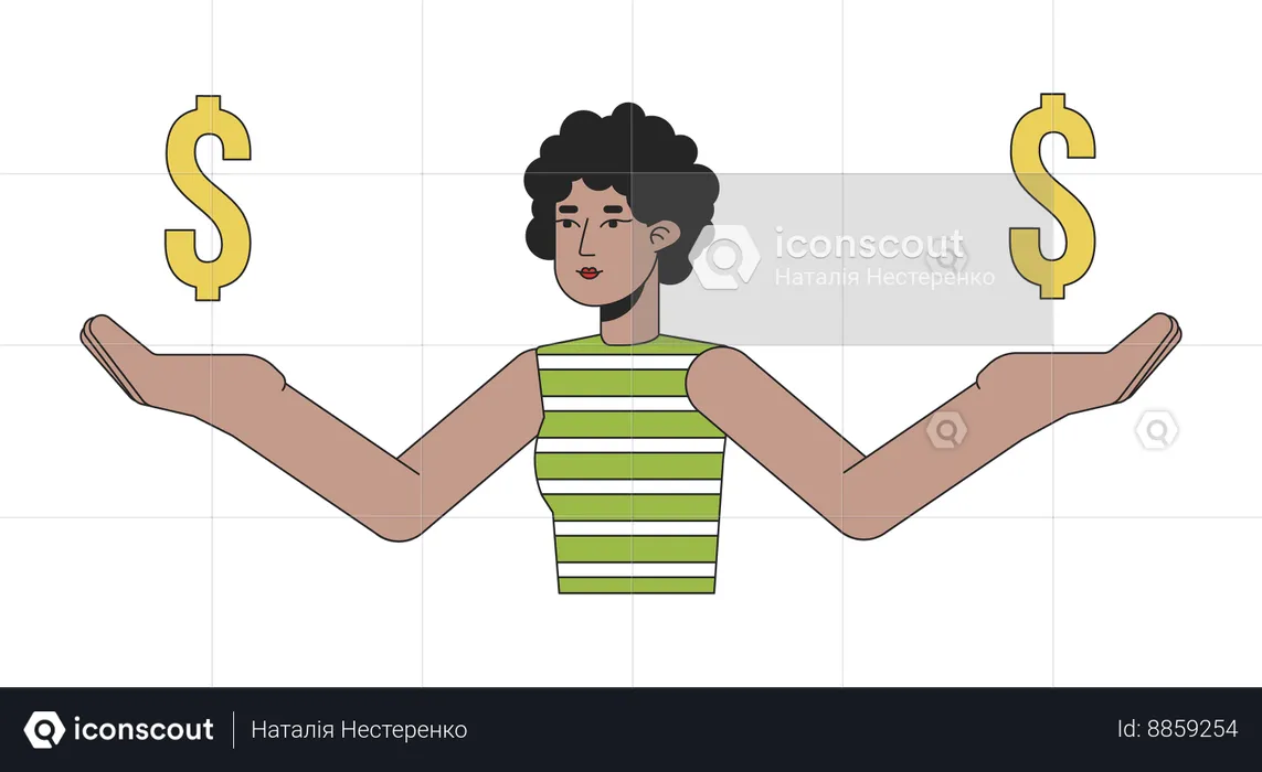 Cute woman holding dollar signs on hands  Illustration