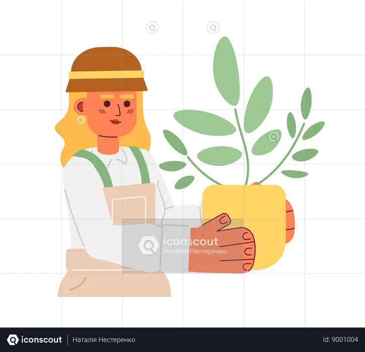 Cute woman holding houseplant  Illustration