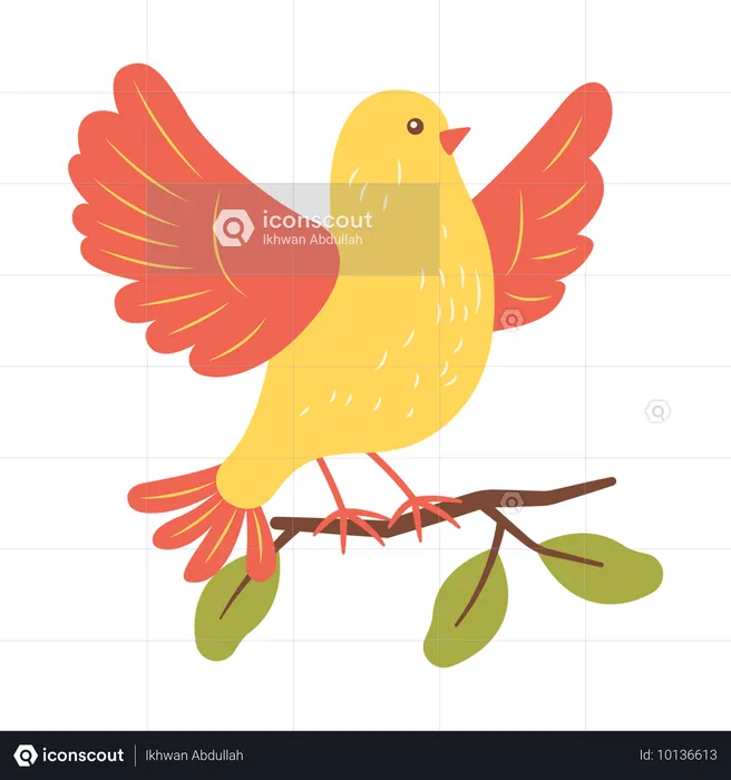 Cute Yellow Dove on Tree Branch  Illustration