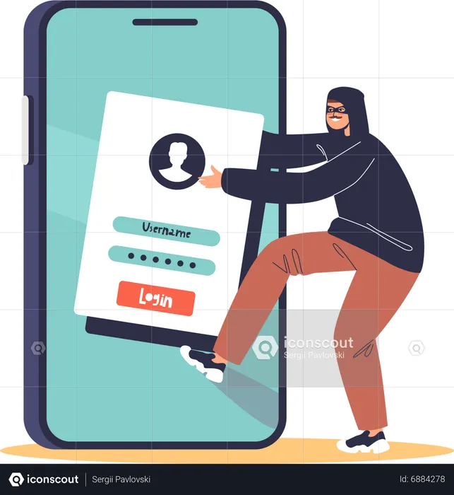 Cyber criminal stealing personal information from smartphone  Illustration