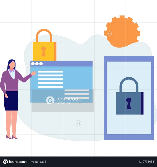 Cyber-Lady sperrt Handy-Bildschirm  Illustration