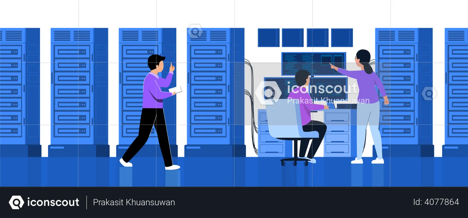 Cyber Security Employees working in office  Illustration