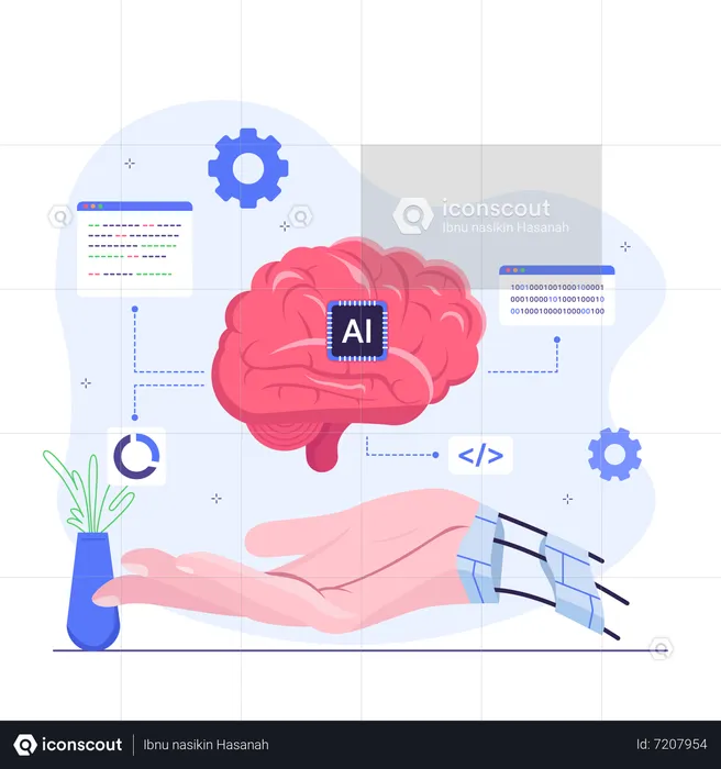 Cyborg hand with artificial intelligence brain  Illustration