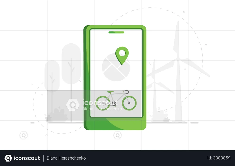 Cycle Tracker on mobile map  Illustration