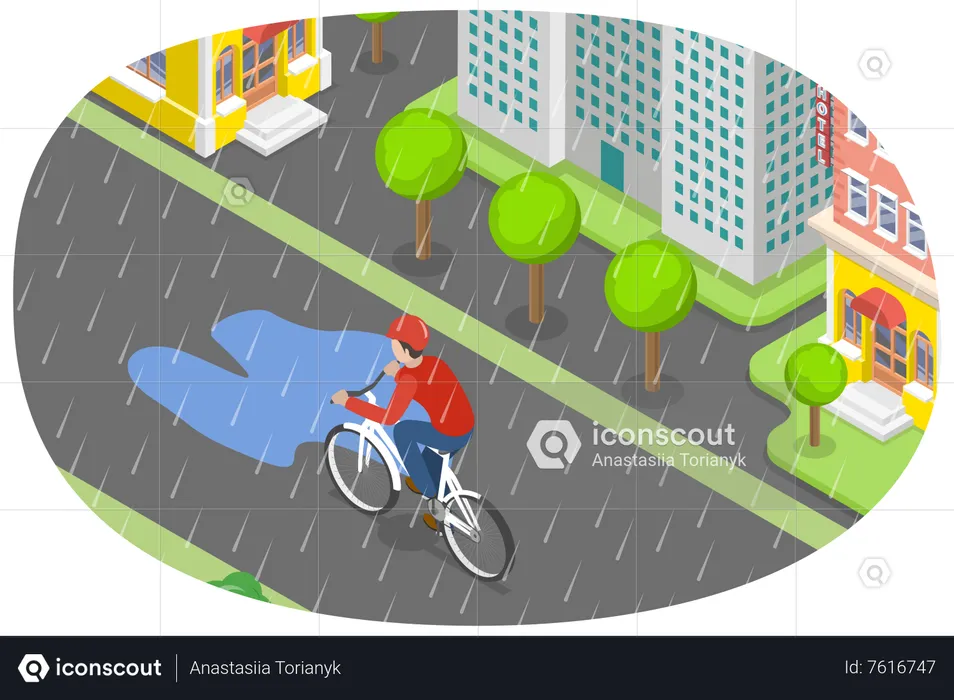 Cycling In rain  Illustration