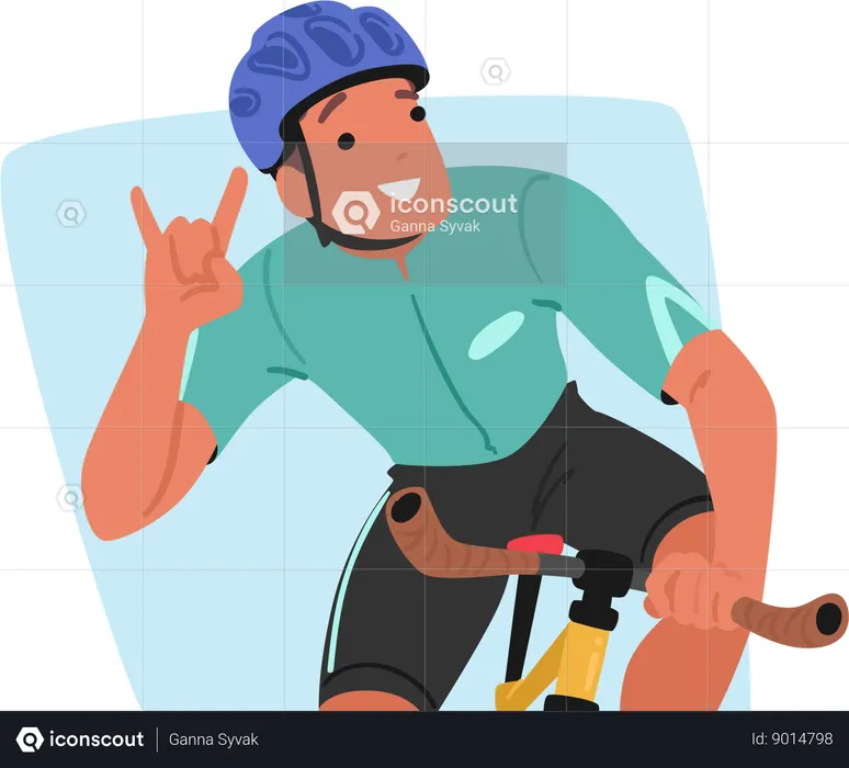 Cyclist Confidently Rides Bike  Illustration