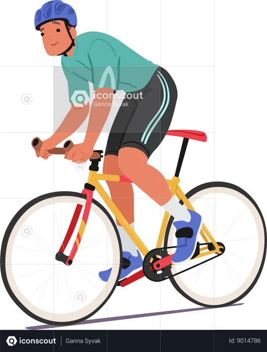 Pédales de cycliste masculin avec un sourire radieux  Illustration