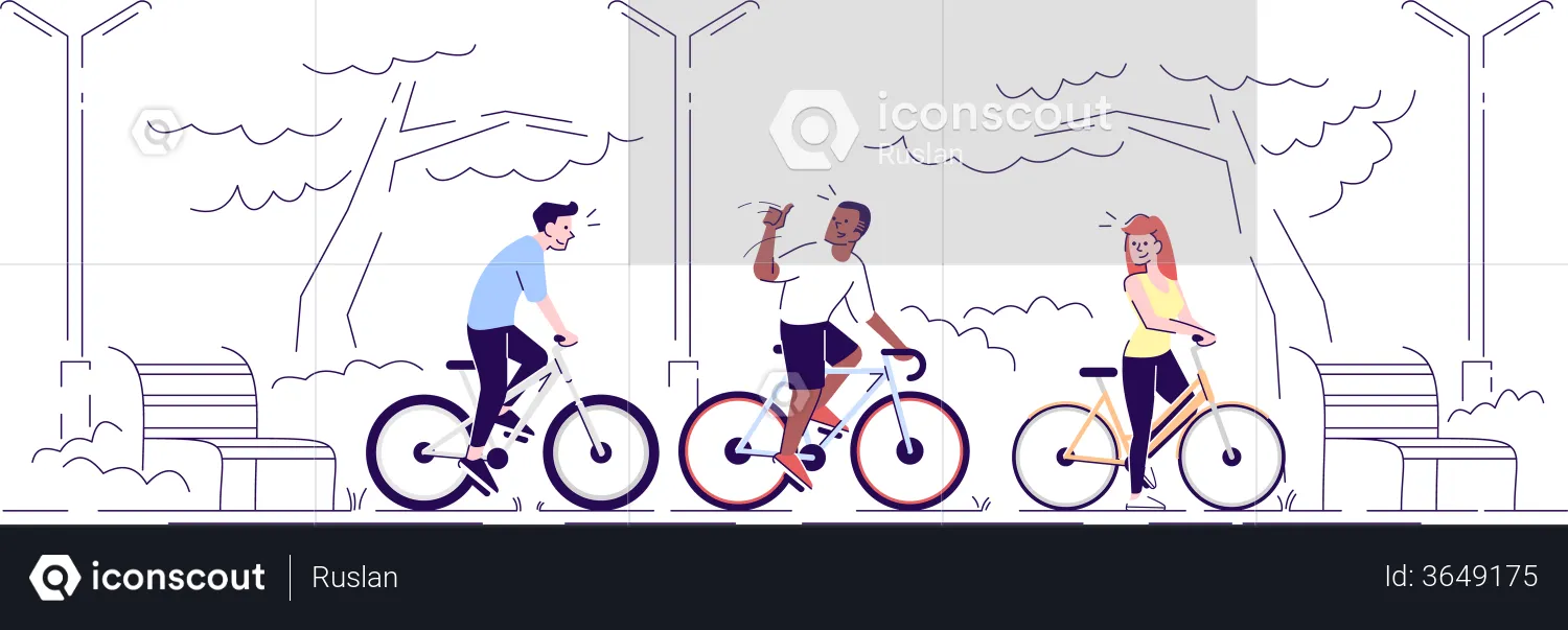 Cyclists in park  Illustration