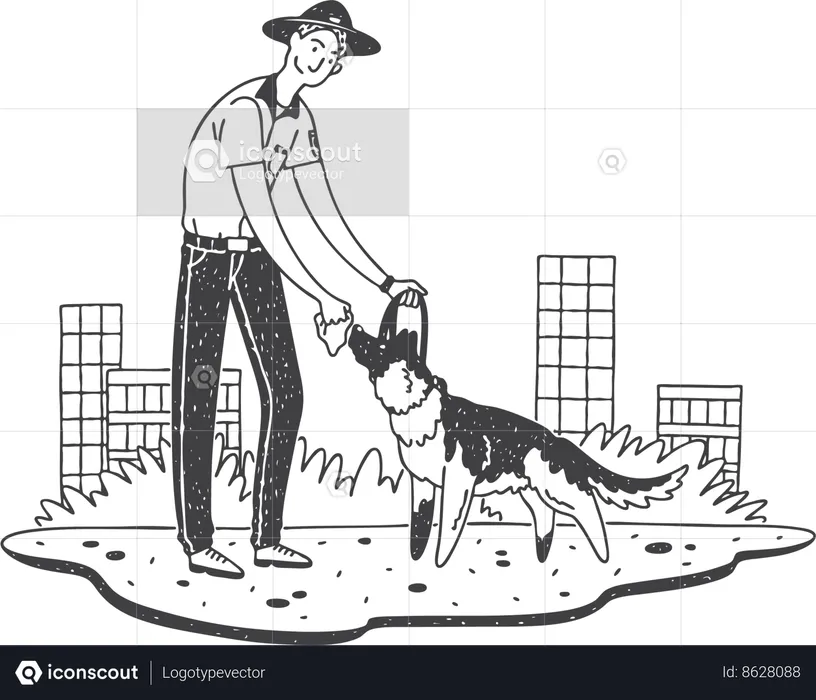 Cynologist is giving smell training to dog  Illustration